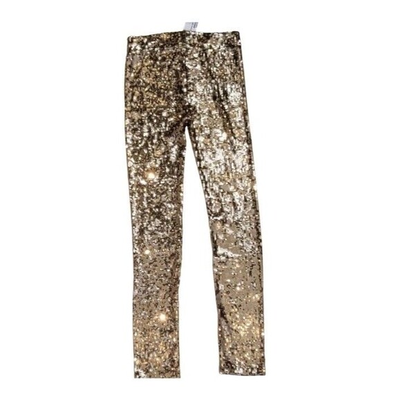 ALICE + OLIVIA SCOOP Gold Sequin Pull-On Leggings Pants Mid Rise Sz M New - Picture 2 of 8